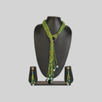 NK11892 - Green multicolor seed bead ring necklace with matching earrings