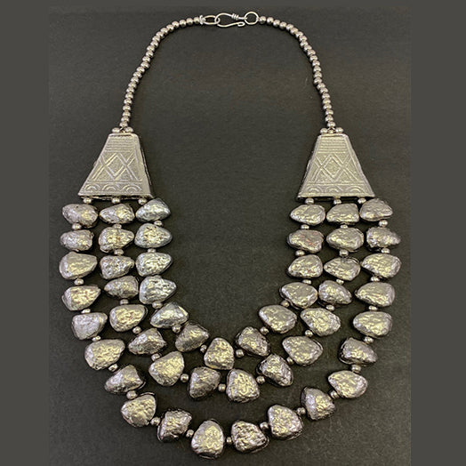 NK14230A ALUMINIUM METAL BEAD SILVER COLOR NICKLE FREE NECKLACE