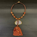 BROWN COTTON WAXCORD GOLD ALUMINIUM, CARNELIAM STONE NECKLACE