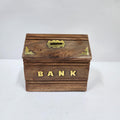 WOODEN PIGGY BANK WITH KEY